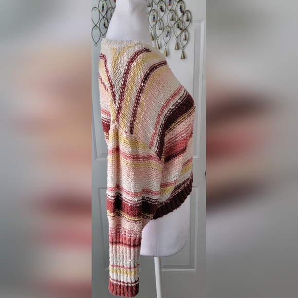 Billabong Cropped Sweater Women's S Cream & Red 100% Cotton Rough Knit  Dolman S - Picture 4 of 14